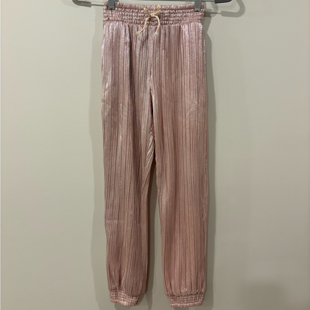 Peek Arent You Curious Shimmer Pink Crinkle Jogger Pants Girls size 12
